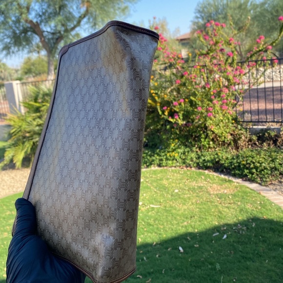 CELINE Clutch Bag Macadam brown coated, canvas monogram, Authentic USED E - Picture 8 of 12